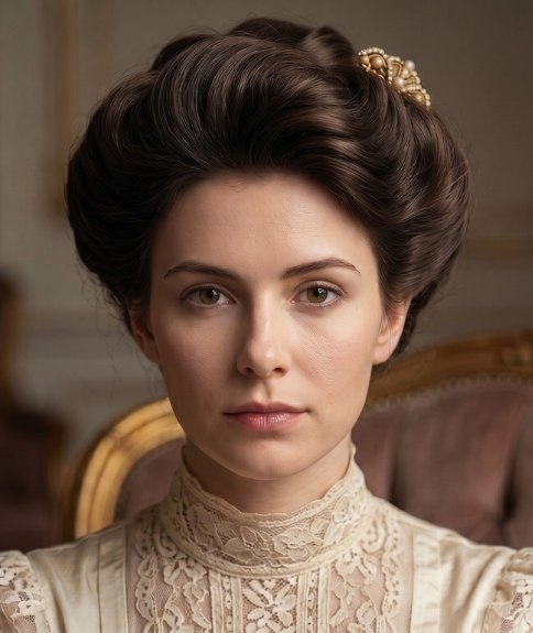 Edwardiaans kapsel, versierd met een haarkam