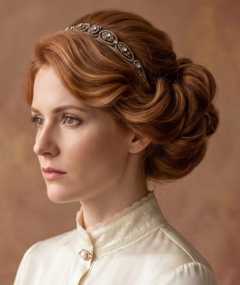 Edwardiaanse chignon met een hoofdband