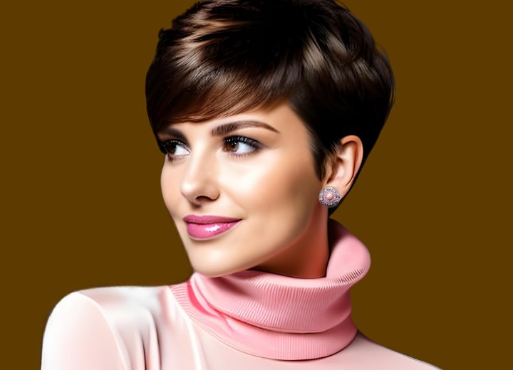 Kort kapsel of pixie cut met een gebogen pony