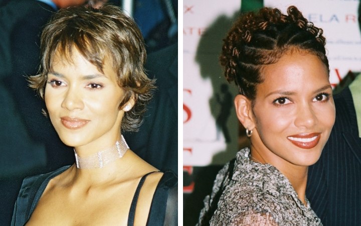 Halle Berry haarstijlen - Verhelderd haar en opgestoken haar