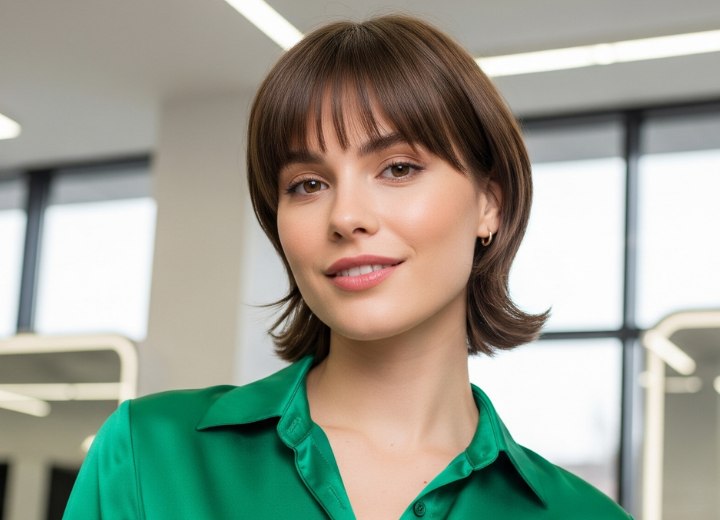 Meisje met een kort geknipte bob en een zijden hemdje