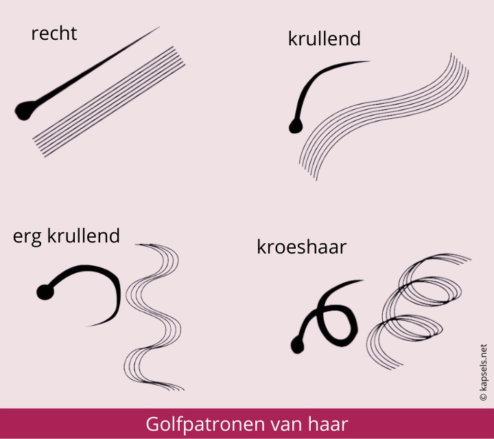 De verschillende haarpatronen of golfpatronen van haar