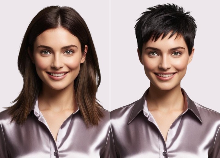 Transformatie van lang haar naar een kort kopje