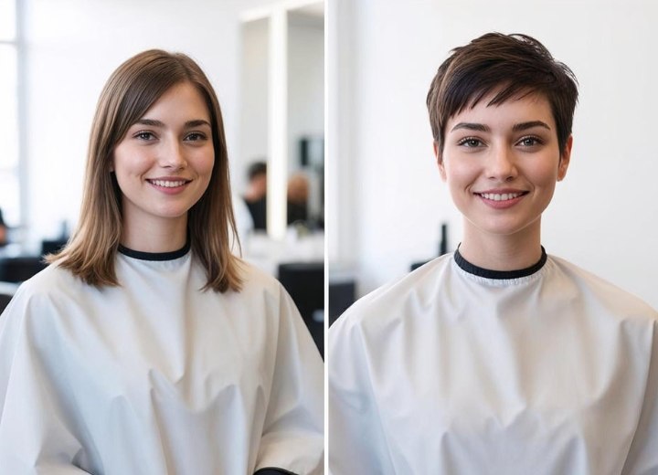 Voor en na - Transformatie van lang naar kort haar