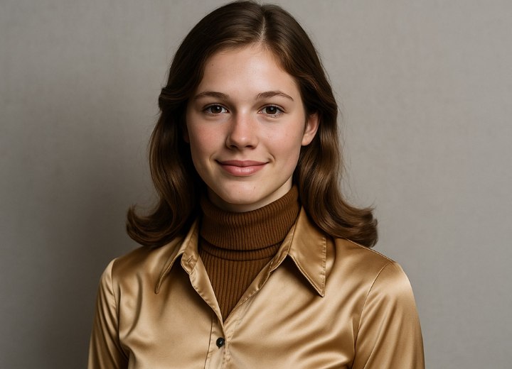 Vintage blouse van satijn, gedragen met een coltrui eronder