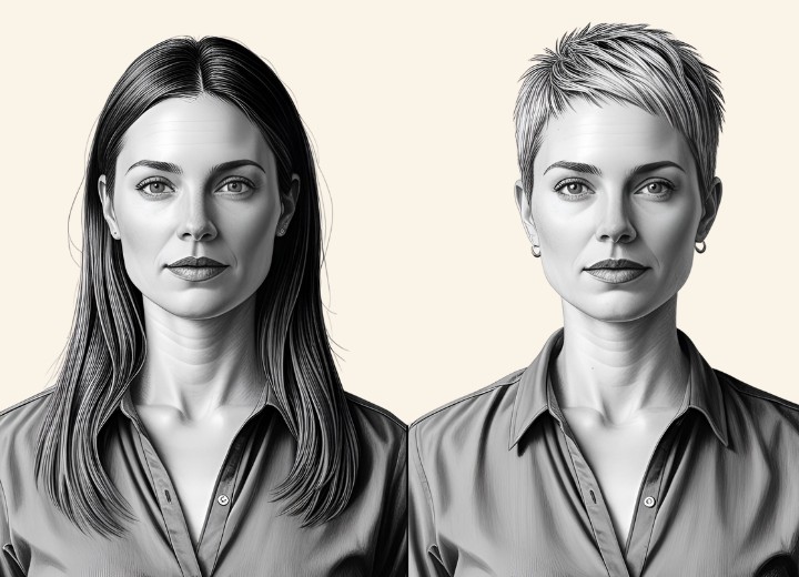 De transformatie van lang naar kort haar bij een vrouw tijdens de menopauze