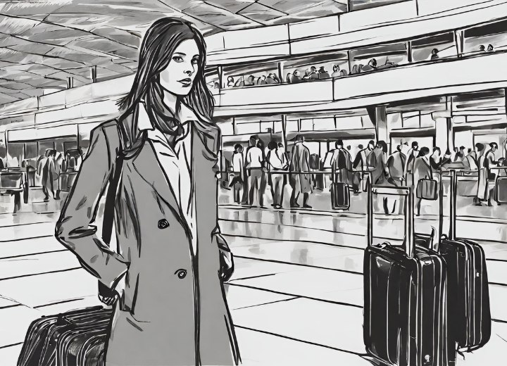Vrouw die op reis is, op de luchthaven