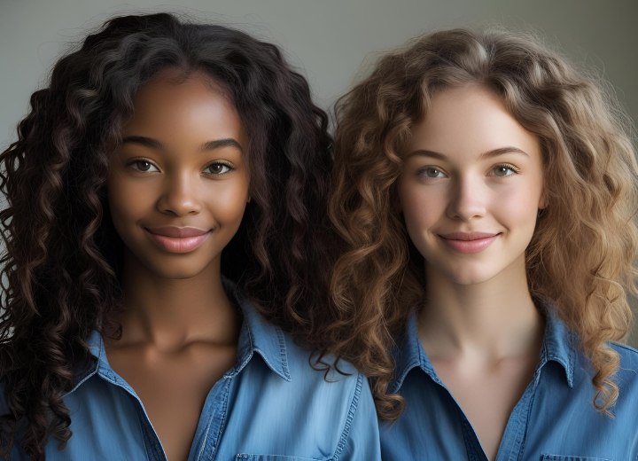 Vrouwen met lang Afrikaans en Europees krullend haar