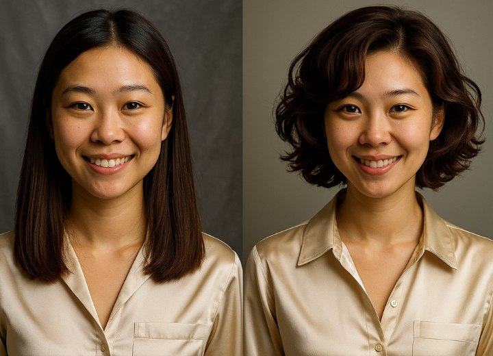 Aziatisch haar makeover van lang en steil naar kort een krullend