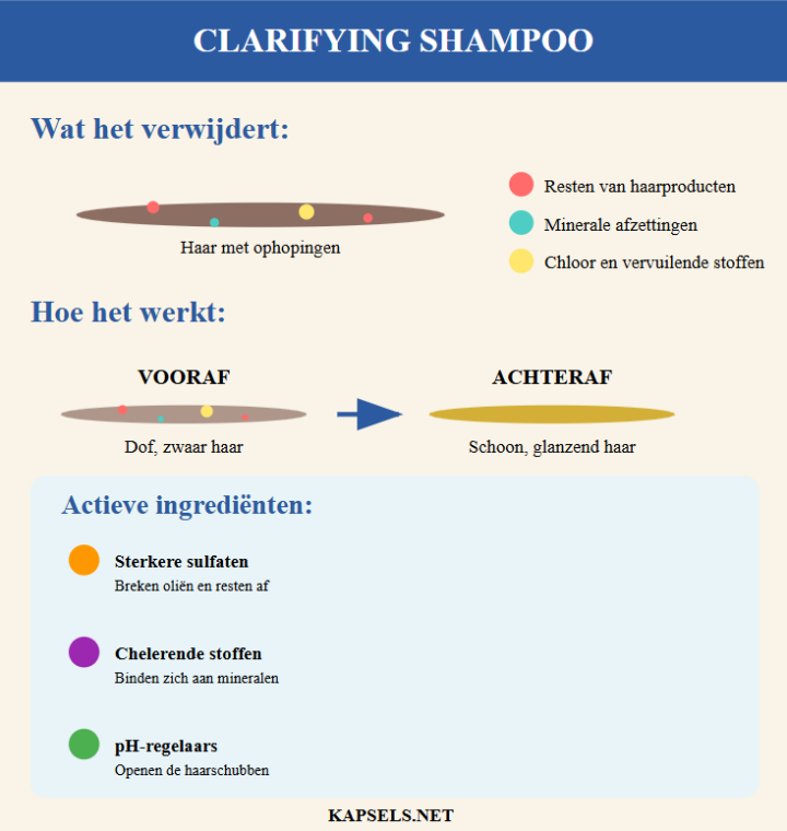 Infografiek voor clarifying shampoo of diep reinigende shampoo