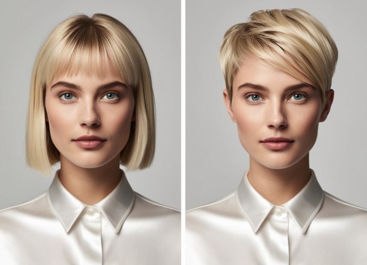 Kapsel-apps - Voorbeel van een virtuele makeover van bob naar kort kapsel