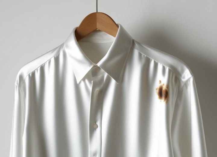 Nylon hemd met een vlek van haarverf