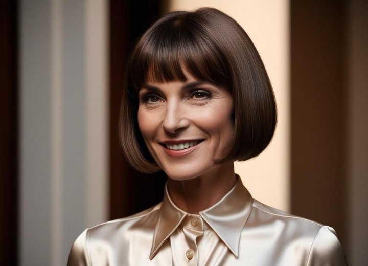 Oudere vrouw met haar haar in een bob tot op de kin geknipt