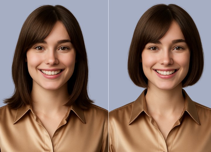 Make over van schouderlang haar naar een korte bob