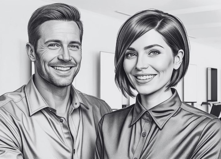 Koppel - Man met kort haar en vrouw met een korte bob