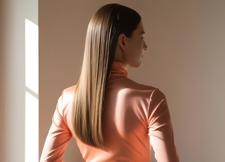 Vrouw met mooi lang haar met sterke wortels