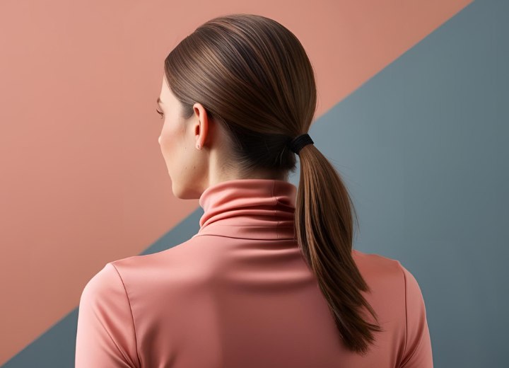 Vrouw die haar haren in een paardenstaart draagt
