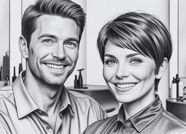 Koppel - Man met kort haar en vrouw met kort haar in een pixiesnit