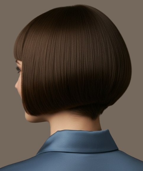Korte bob met gladde en ronde styling - Achteraanzicht