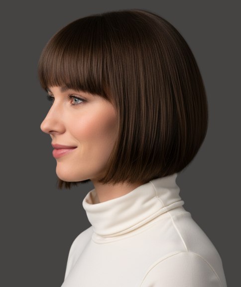 Zachte ronde bob tot net onder de kin - Zijaanzicht
