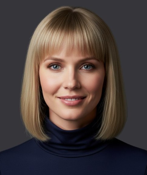 Lange bob met een pony net boven de wenkbrauwen