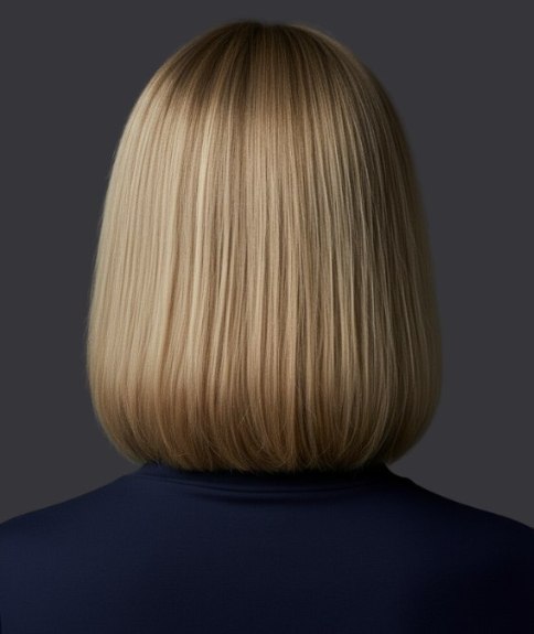 Lange blonde bob met steile styling - Achteraanzicht