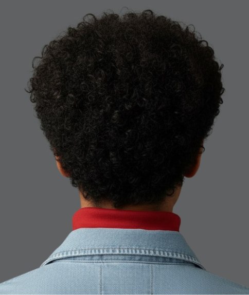 Kort en krullend zwart haar - Achteraanzicht