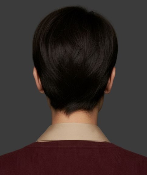 Kort donkerbruin haar voor een preppy look - Achteraanzicht