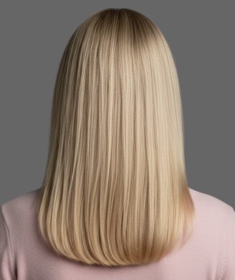 Lang haar met warme blondtinten en highlights - Achteraanzicht