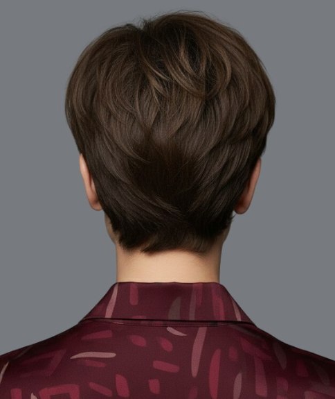 Kort donkerbruin haar met warme ondertonen - Achteraanzicht