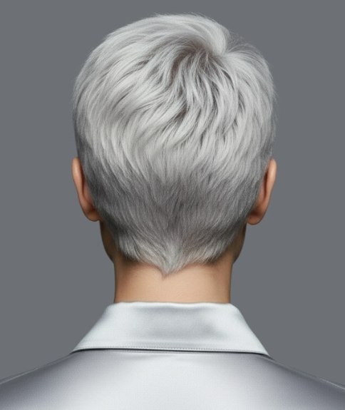 Kort haar met een zilvergrijze tint - Achteraanzicht