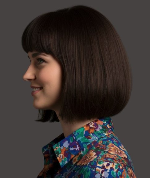 Halflange bob snit met de achterkant iets langer dan de voorkant - Zijaanzicht