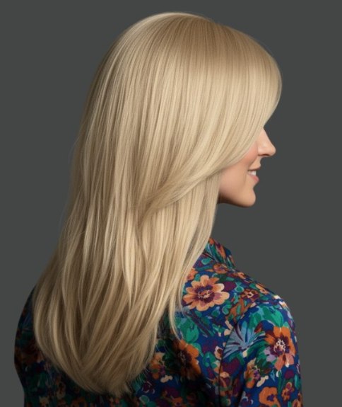 Lang blond haar met highlights en lowlights - Achteraanzicht