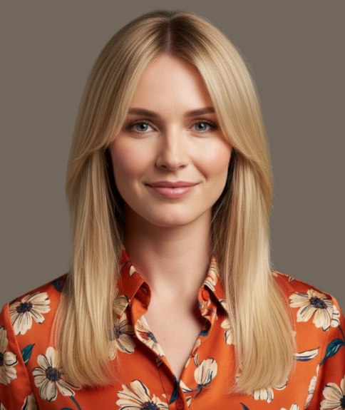 Lang blond haar met een middenscheiding