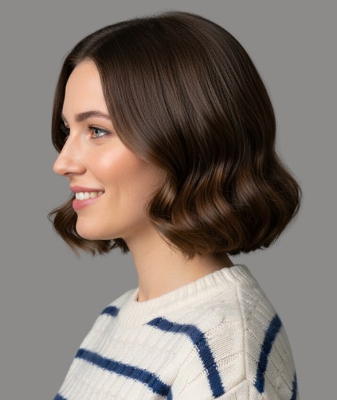 Golvende bob die halverwege de nek valt - Zijaanzicht