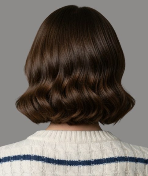 Bruin halflang haar met highlights - Achteraanzicht