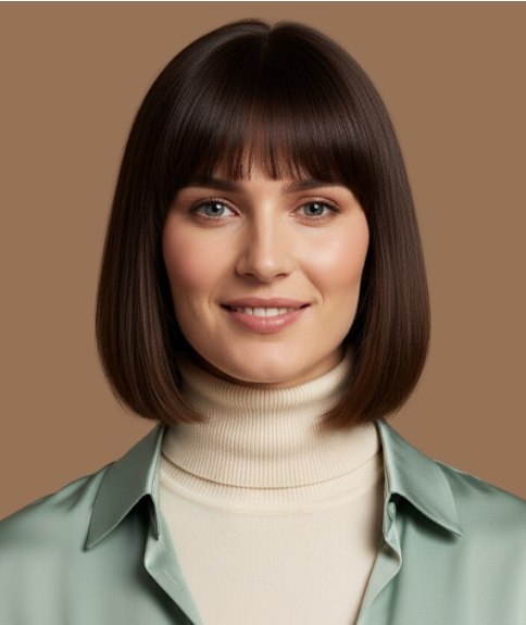 Bob met een recht geknipte pony die de wenkbrauwen raakt