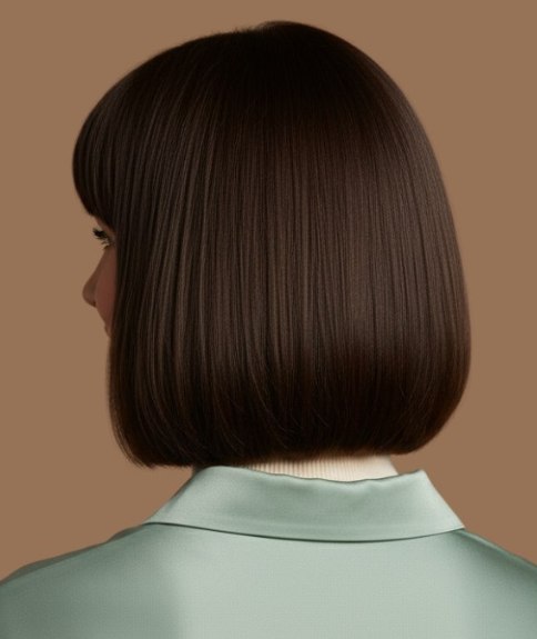 Bruin haar in een bob met scherpe randen - Achteraanzicht