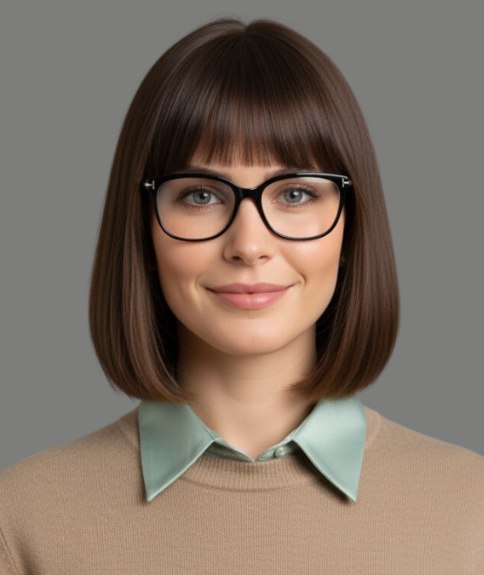 Bob met haarlengte tot op kraaghoogte en een pony