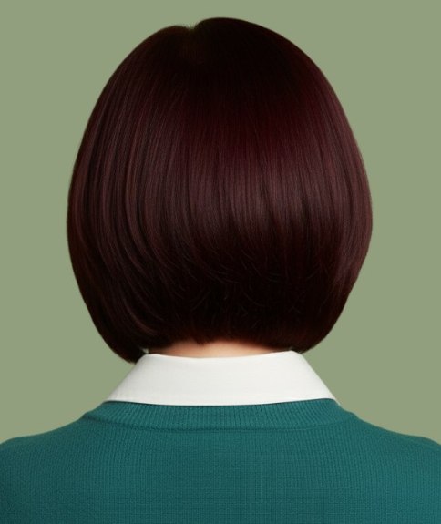 Bruin haar met een zijdezachte glans, in een bob geknipt - Achteraanzicht