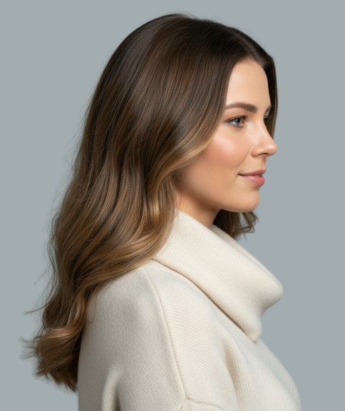 Lang haar met zachte romantische golven - Zijaanzicht