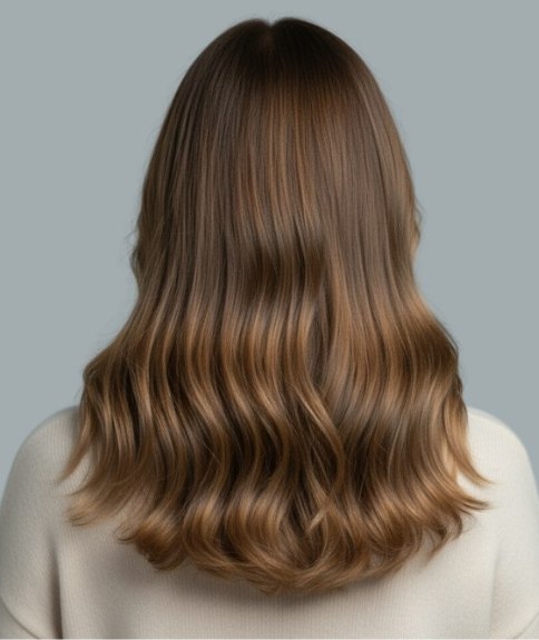 Lang bruin haar met een balayage - Achteraanzicht