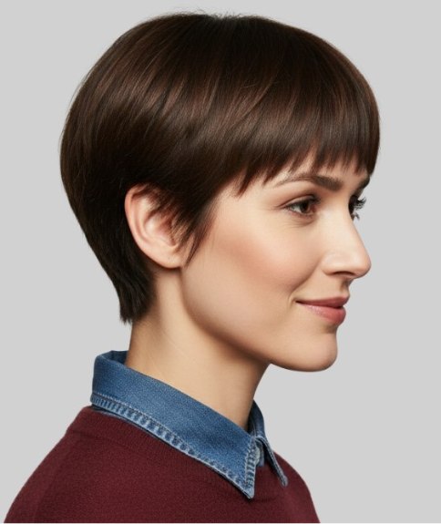 Kort kapsel met lagen en een zachte pony