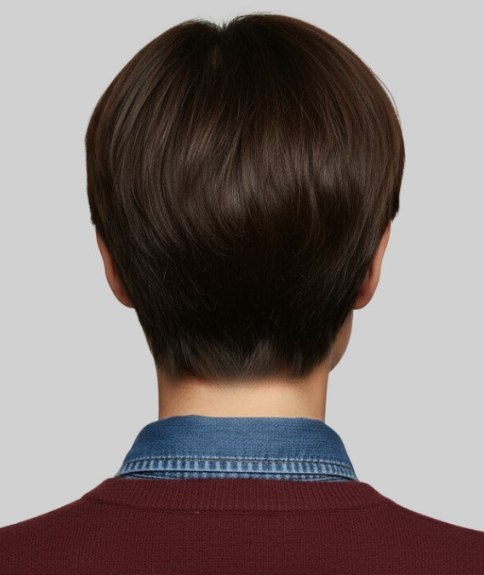 Korte coupe met een levendige bruine haarkleur - Achteraanzicht