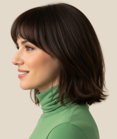 Zachte lange bob met lagen en net boven de schouders - Zijaanzicht