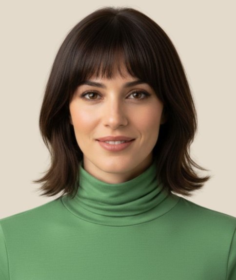 Halflange coupe met haarpunten die naar buiten vallen