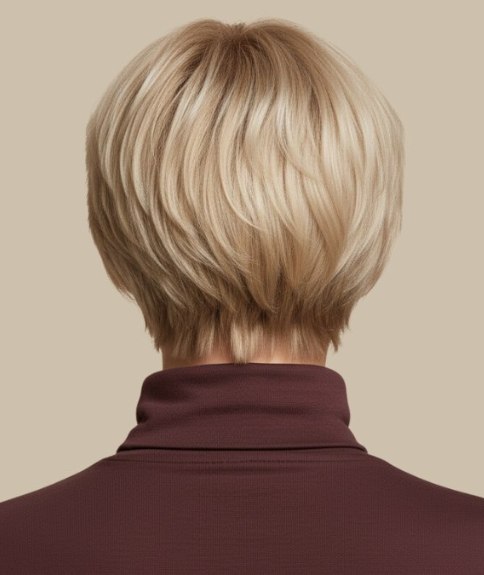 Kort champagneblond haar met warmere nuances - Achteraanzicht