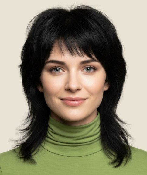 Vrouwelijke mullet met haar tot over de schouders