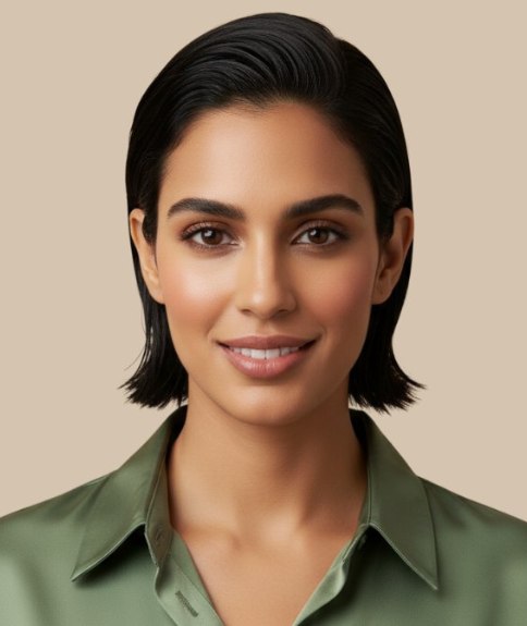 Net boven de kraag kapsel met een stompe kniplijn