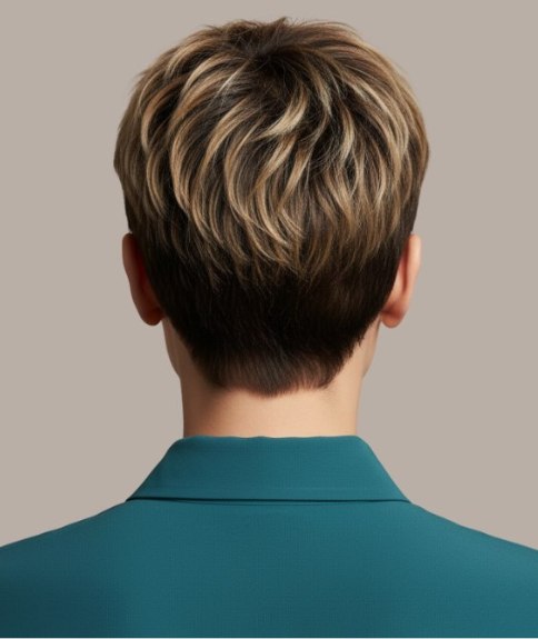 Middenbruine haarkleur met een mix van tinten - Achteraanzicht